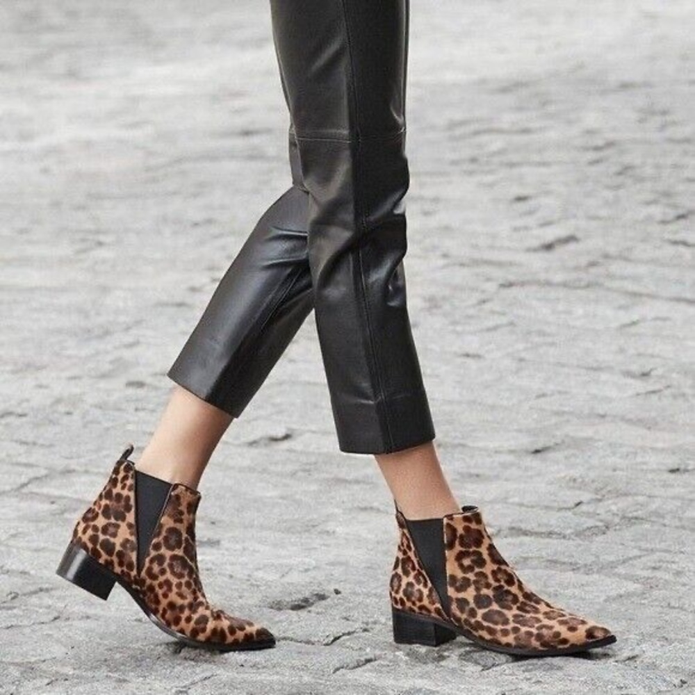 Marc Fisher Animal Print Calf Hair Pointed Toe Yale Chelsea Ankle Boot